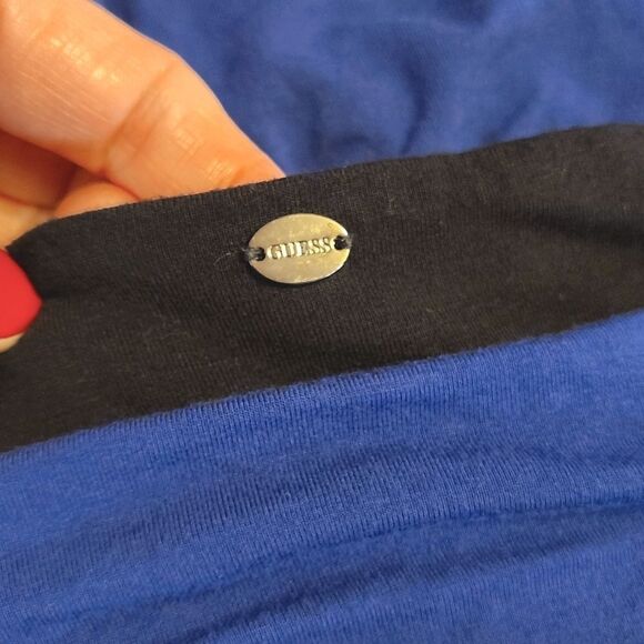 Y2K Guess Dark Blue Black Trim Strapless Blouson Mini Tube Dress Large - Picture 6 of 12